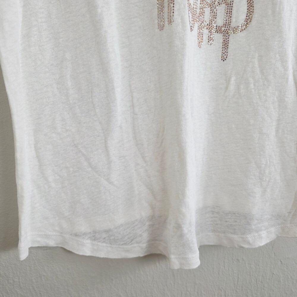 NEW Zadig & Voltaire Azedi Jormi Strass Crystal Linen Blend T-Shirt White Large - Picture 8 of 14